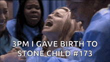 a woman is giving birth to a stone child
