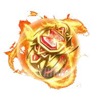 a gold object with a red center is surrounded by fire