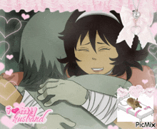 a picture of a girl hugging a man with the words " i love my husband " written on the bottom