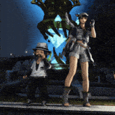 a girl and a boy are standing next to each other in front of a large diamond