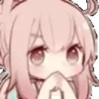 a close up of a pink anime girl with her hands on her mouth .