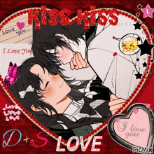 a picture of a couple kissing with the words kiss kiss