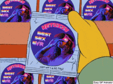 a cartoon character is holding a packet that says best sex ever