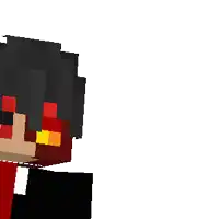 a pixel art drawing of a boy with black hair and red eyes