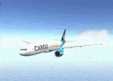 a cargo airplane is flying through the air