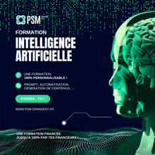 an advertisement for psm intelligence artificielle shows a robotic head