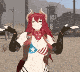 a 3d anime girl with horns and a bikini is standing in the desert .