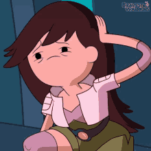 a girl from bravest warriors scratches her head