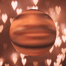 the planet jupiter is surrounded by hearts in a blurred image