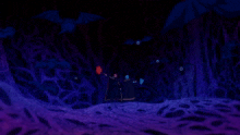 a couple of people standing in a dark cave with bats flying around