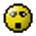 a pixel art smiley face with a surprised expression