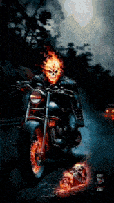 a ghost rider riding a motorcycle with a skull on it