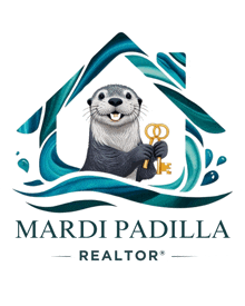 the logo for mardi padilla realtor shows an otter holding a key