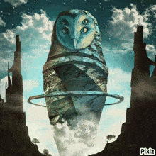 a picture of an owl with pixiz on the bottom right