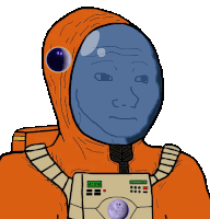 a cartoon drawing of a man in an orange space suit with the time 4:28