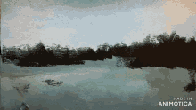 a painting of a lake with the words made in animatica below it