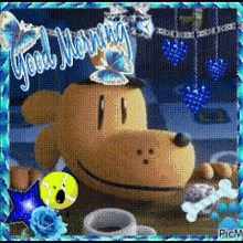 a picture of a stuffed animal that says good morning on it