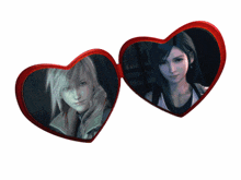 two hearts with a picture of lightning and tifa in them