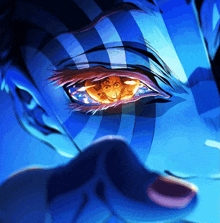 a close up of a person 's eye with a glowing eye