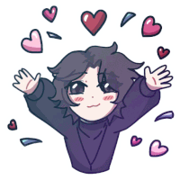 a cartoon drawing of a person with hearts around them