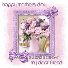 a happy mother 's day card with a picture of a vase of flowers