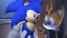 sonic the hedgehog and tails the fox shake hands in a cartoon