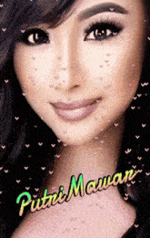 a picture of a woman with the name putri mawar written on it