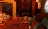 a cartoon of a man sitting in a chair in a room with a clock in the background .
