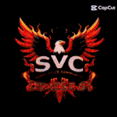 a logo for a company called svg is surrounded by flames and wings