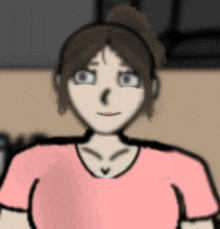 a drawing of a woman with a ponytail wearing a pink shirt