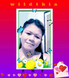 a picture of a woman surrounded by flowers and butterflies with the name wildthia
