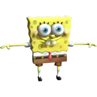 a 3d model of spongebob with his arms outstretched on a white background