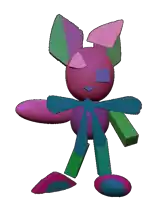 a 3d model of a colorful bunny with a bow around its neck