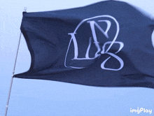 a black flag with a white letter r on it