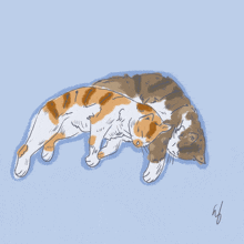 a drawing of two cats laying on top of each other with the letters wf visible