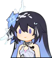 a drawing of a girl with long black hair and a blue flower in her hair