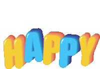 the word happy is written in a colorful font