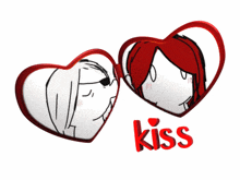 a couple of hearts with the word kiss on the bottom right