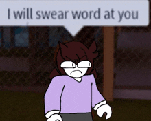a cartoon character with a speech bubble saying i will swear word at you
