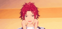 a cartoon character with red hair making a face