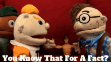 a group of stuffed animals standing next to each other with the words " you know that for a fact "