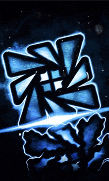 a blue and black drawing of a flower with a lightning bolt in the middle