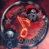 a logo for arena limp bizkit with a skeleton and a fireball
