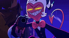 a cartoon character is holding a gun with the words welcome written below him