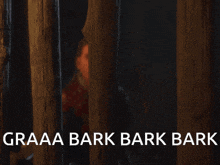 a man behind bars with the words graaaa bark bark bark