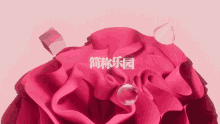 a pink flower with chinese writing on the bottom