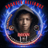 a rockets alliance logo with a man in a black hoodie