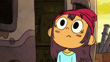 a cartoon of a girl wearing a pink hat with the letter m on it