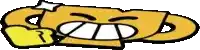 a pixel art drawing of a cartoon character with a big smile and a star .