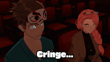 a cartoon character with a mask on his face and the word cringe on the bottom